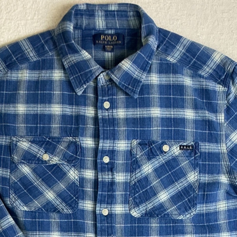 Polo Ralph Lauren Flannel Shirt Boys XL 18-20 Blue Plaid Button Down Cotton